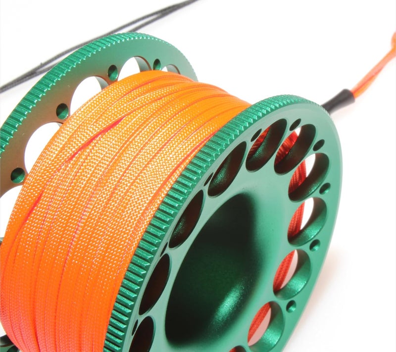 DiveTec 98FT SCUBA DIVING REEL: Aluminum Finger Spool with Stainless Steel Double-End Bolt Snap, Bright Color Nylon Line, Large Center Hole, and Easy to Hang Buckle for Wreck and Reef Diving (GREEN) - Image 2